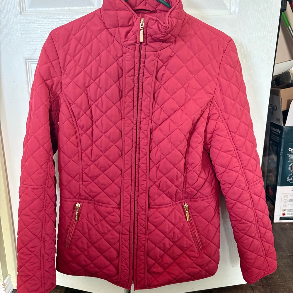 Jones New York Quilted Puffer Jacket in Red